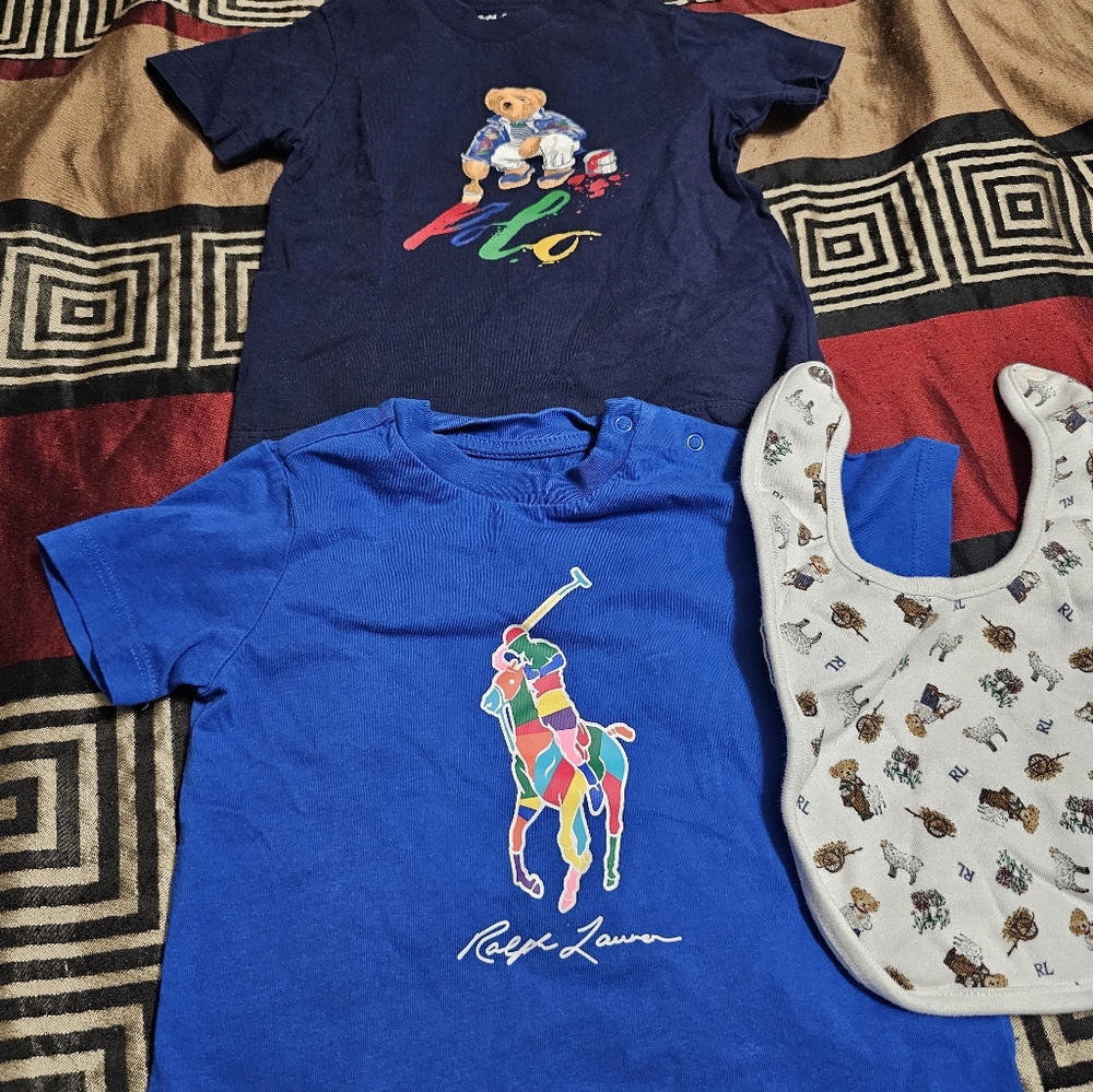 Ralph Lauren Navy and Blue Kids' T-Shirts with Bib